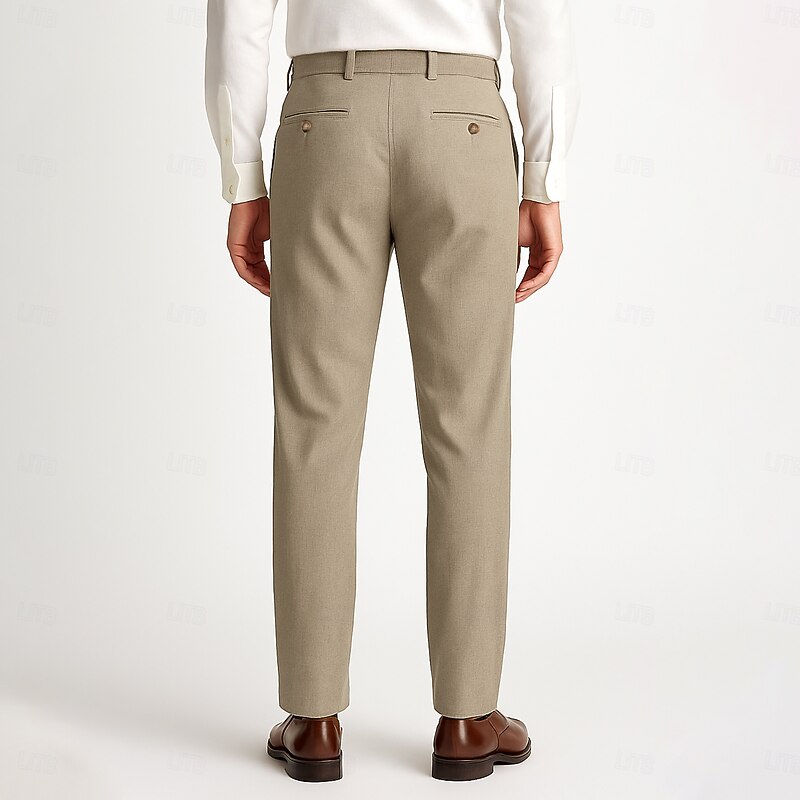 Men's Trousers Solid Color Knee Length Business Classic Style Casual Black White Inelastic2