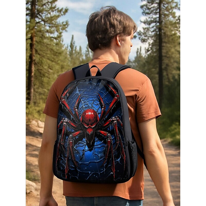 Men's Large Capacity Spider Print Backpack with Double Layer Design – Cool Graphic School Bag for Teens and Outdoor Travel2
