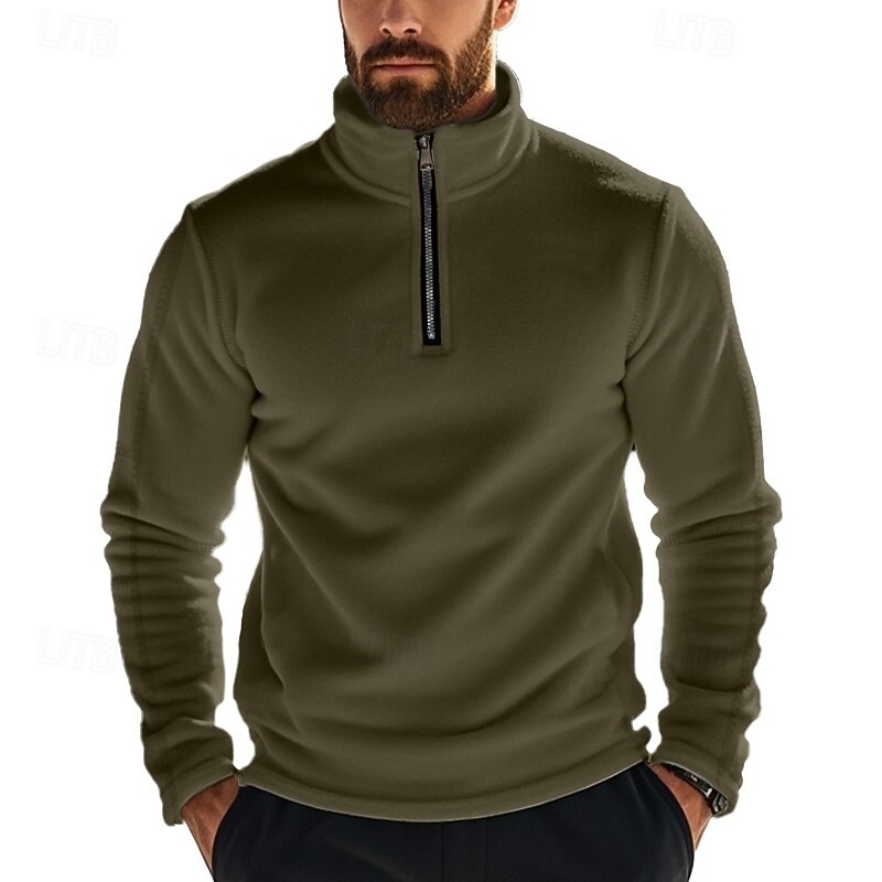 Men's Sweatshirt Zip Sweatshirt Fleece Hoodie Black Army Green Blue Khaki Gray Standing Collar Plain Zip Up Sports & Outdoor Casual Daily Streetwear Cool Sportswear Fall & Winter Clothing Apparel2