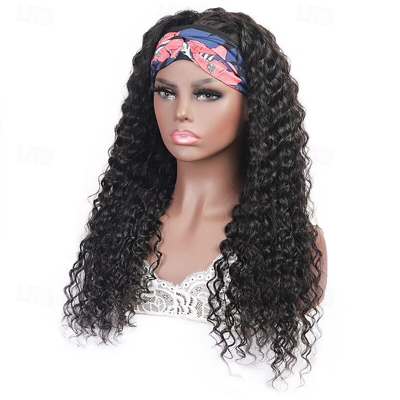 Full Mechanism Natural Color Headband Human Hair Wig Deep Wave Wig 150% Density4