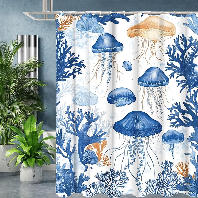 Ocean Animal Turtle Shower Curtain with Hooks for Bathroom Shower Curtain  Bathroom Decor Set Polyester Waterproof 12 Pack Plastic Hooks4