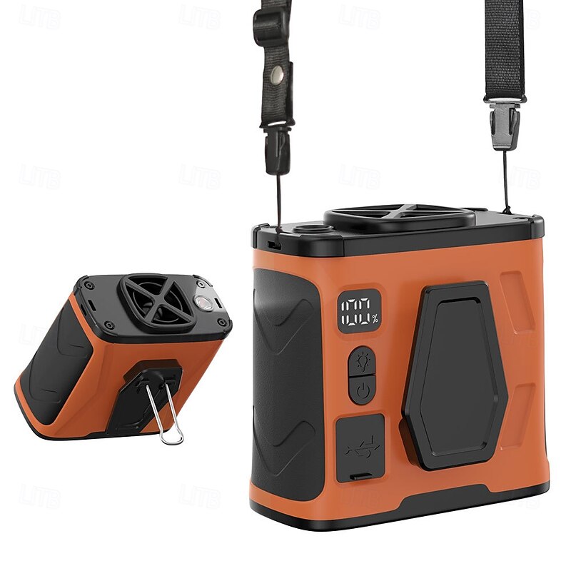 100 Speeds Portable Waist Fan Rechargeable Personal Body Fan, 10000mAh 40H Cooling 20000RPM Flashlight for Outdoor Jobsite Camping Travel Power Bank
