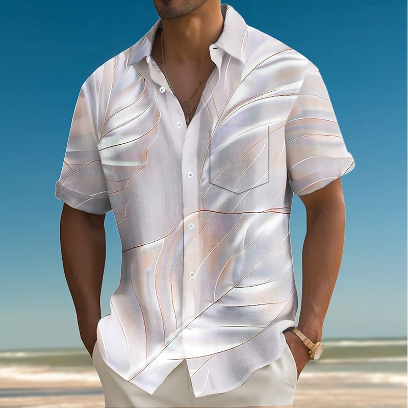 Men's Palm Leaf Tropical Plants Summer Hawaiian Shirt Button Up Shirt Aloha Shirt Short Sleeve Hawaiian Holiday Beach Wear Summer Spring Turndown 3D Print Collared Shirts Front One Pocket Light Pink3