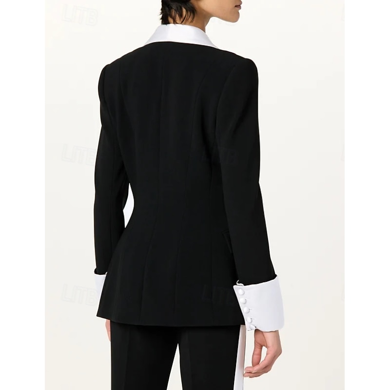 Women's 2 Pieces Suits Formal Wedding Guest Stretch Crepe Elegant Minimalist Long Sleeve Floor Length Lapel Double Breasted3