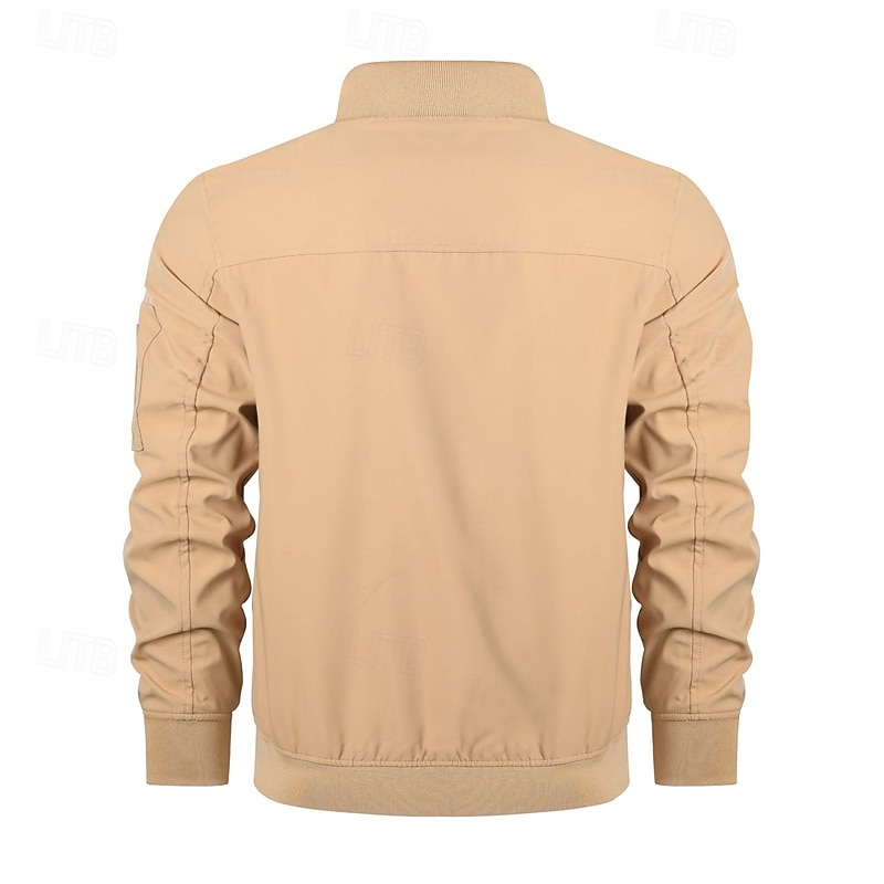 Men's Lightweight Jacket Bomber Jacket Jacket Casual Jacket Vacation Daily Pocket Spring Fall Plain Fashion Classic Standing Collar Regular Black Navy Blue Khaki Army Green Jacket3