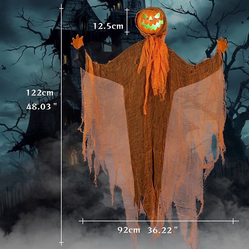 4 FT Animatronics Ghost Pumpkin, Hanging Swivel Head Light Up Jack Pumpkin Ghos Sound-Actived Halloween Outdoor Party Decor with Creepy Sound for Scary Haunted House Props Yard Lawn4