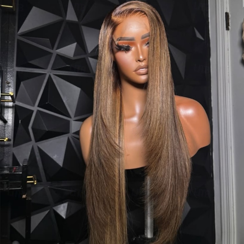 Remy Human Hair 5x5 Closure 13x4 Lace Front Wig Layered Haircut Brazilian Hair Wavy Brown Multi-color Wig 130% 150% Density with Baby Hair Highlighted / Balayage Hair 100% Virgin Glueless Pre-Plucked3