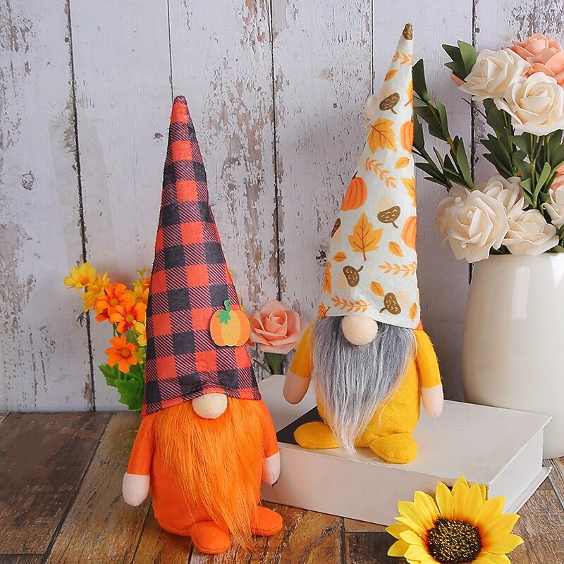 Fall Gnome Plush Decor, Faceless Standing Doll with Plaid Pumpkin Hat, Thanksgiving Harvest Table Decoration for Home, Autumn Shelf Ornament4