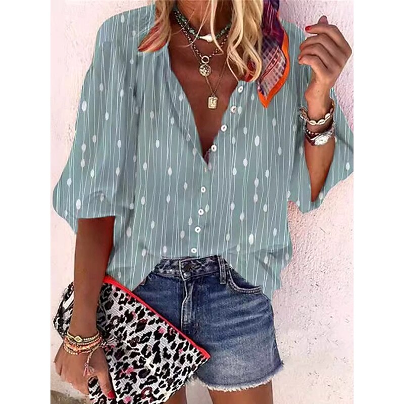 Women's Summer Tops Floral Graphic Paisley Vintage Daily Stylish 3/4 Length Sleeve V Neck Regular Tops Daily Print Maroon Sky Blue Dusty Blue Rose Pink Light Blue Summer Spring Fall2