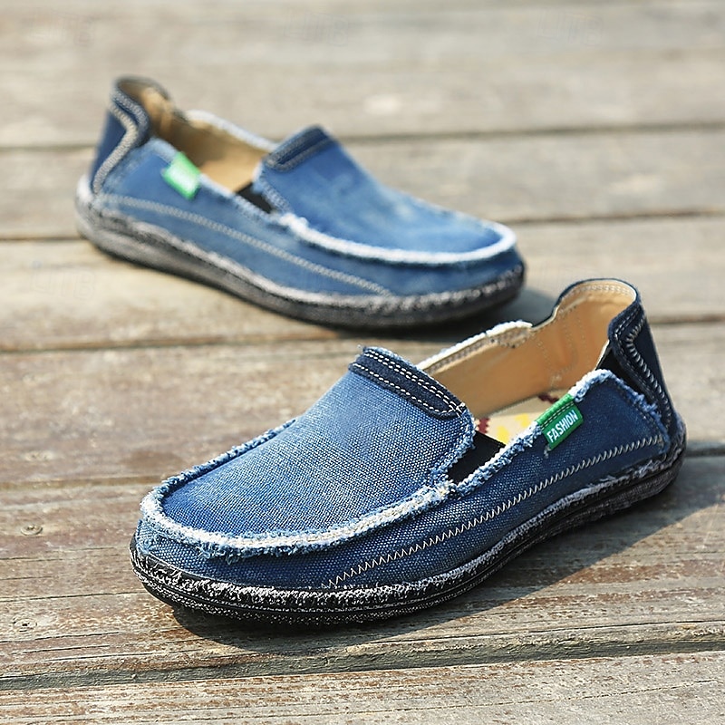 Men's Blue Denim Loafers with Frayed Edge Design Slip-On Lightweight Casual Shoes for Weekend Outings Summer Strolls and Daily Comfort3