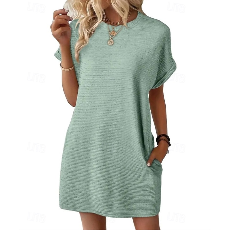 Women's Mini Dress Summer Dress Casual Daily Regular Fit Plain Short Sleeve Crew Neck Black Light Green Pink Sky Blue Summer4