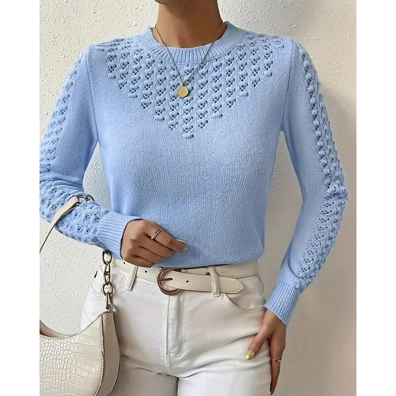 Women's Blouse Plain Modern Casual Long Sleeve Crew Neck Regular Tops Daily Going out Cut Out Blue Summer