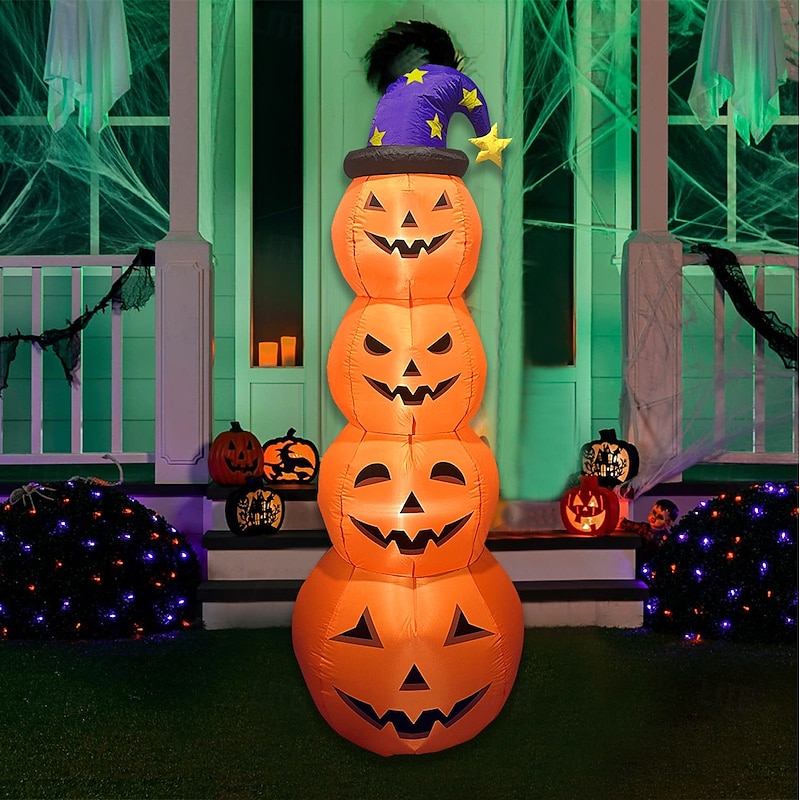 1 Pc 2.4M Halloween Inflatable Pumpkin Luminous Strip Lamp Air Model Courtyard Garden Lawn Path Halloween Party Atmosphere Decorative Lights2