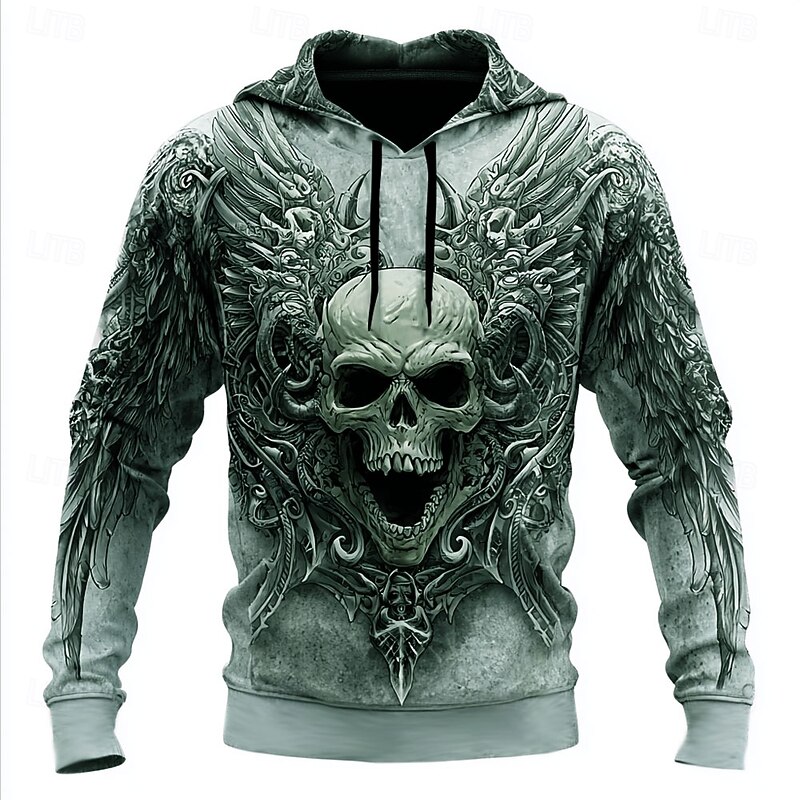 Men's Skull 3D Hoodies Sweatshirt Cool Party Long Sleeve Crew Neck Club Streetwear Black Red Drawstring Fall Winter Designer2