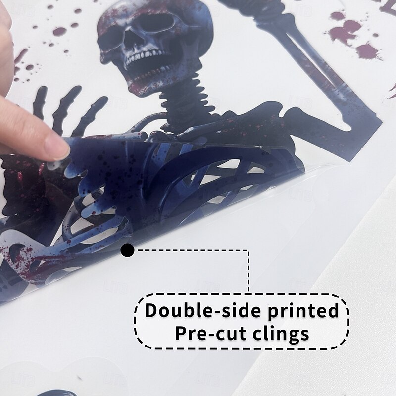 8 Sheets Halloween Window Cling Sticker Decals Decorations Double Side, Scary Pumpkin Skull Bloody Handprint Bat Static Stickers for Glass and Halloween Party Decor4