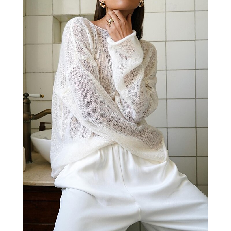 Women's Blouse Plain Modern Casual Long Sleeve Bell Sleeve Crew Neck Regular Tops Daily Holiday Going out White Pink Brown Fall2