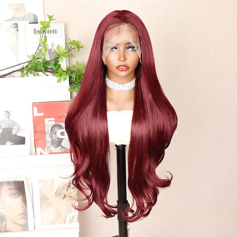 Synthetic Lace Wig Body Wave Style 30 inch Burgundy Middle Part 13x6 Lace Front Wig Women's Wig Wine Red2