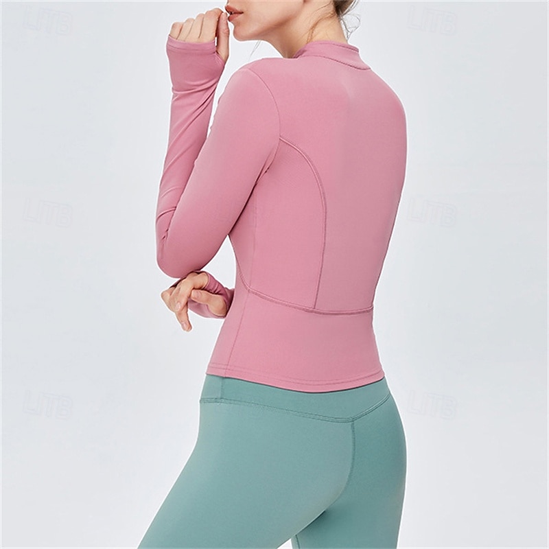 Women's Pilates jacket Flat Neckline Lightwear Breathable Sweat-absorbent Zipper Long Sleeve Sports Solid Color Top For Pilates Gym Zumba Tight Fit Activewear3