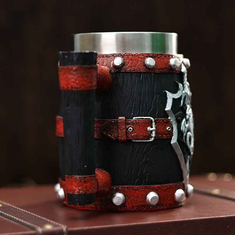 Medieval Barrel Beer Mug,Oktoberfest Gift Mug  Vintage Large Wooden  European Monster Dragon Tankard with 3D Evil Dragon Statue, Handmade Stein Coffee Mug4