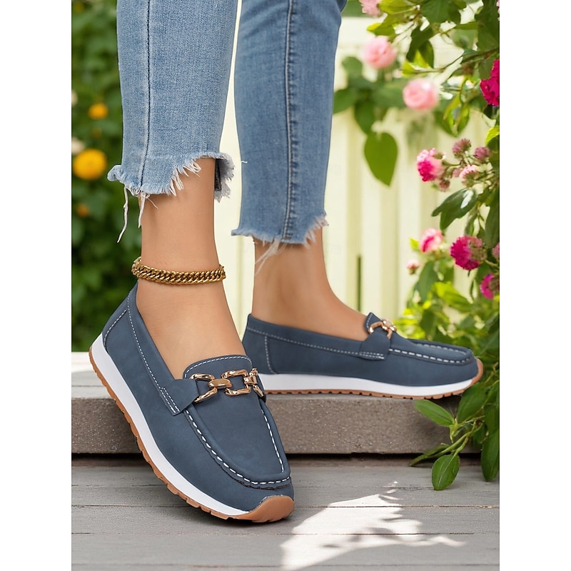 Women's Loafers with Gold Buckle – Casual Slip-On Flat Shoes for Garden Walks, Brunch & Everyday Errands3