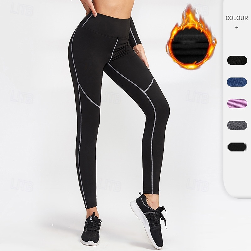 Women's pilates leggings Sports Pants Fitness Leggings Warm High Waist Pilates Gym Zumba Bottoms Solid Color Black Blue Purple Fall Winter Sports Activewear Micro-elastic