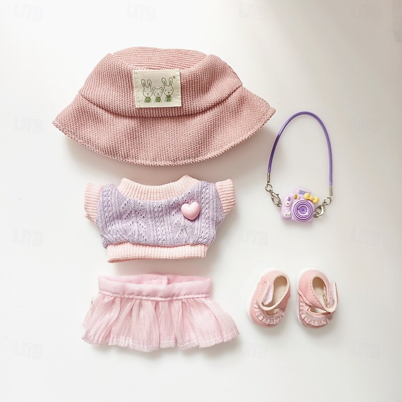 5-Piece Clothes for Popular Dolls 17cm - Cute Hat  Camera  Sweater  Skirt & Shoes - Premium Doll Outfit Accessories for Creative Play & Display (NO Doll)2