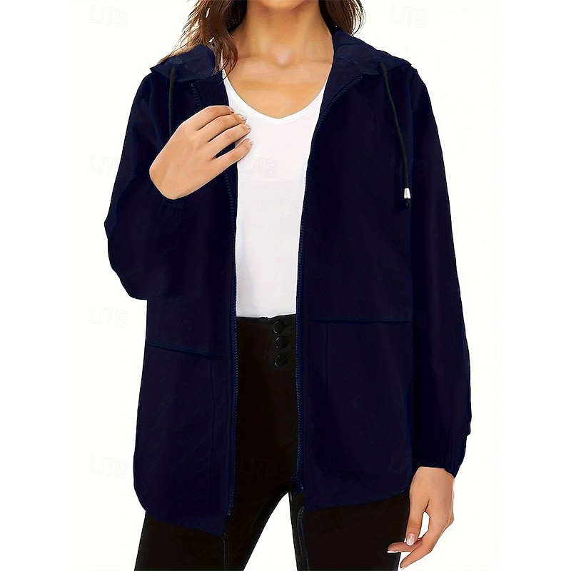 Women's Jacket Outdoor Daily Wear Spring &  Fall Regular Coat Hooded Sports & Outdoors Jacket Pocket Front Zip Black Navy Blue4