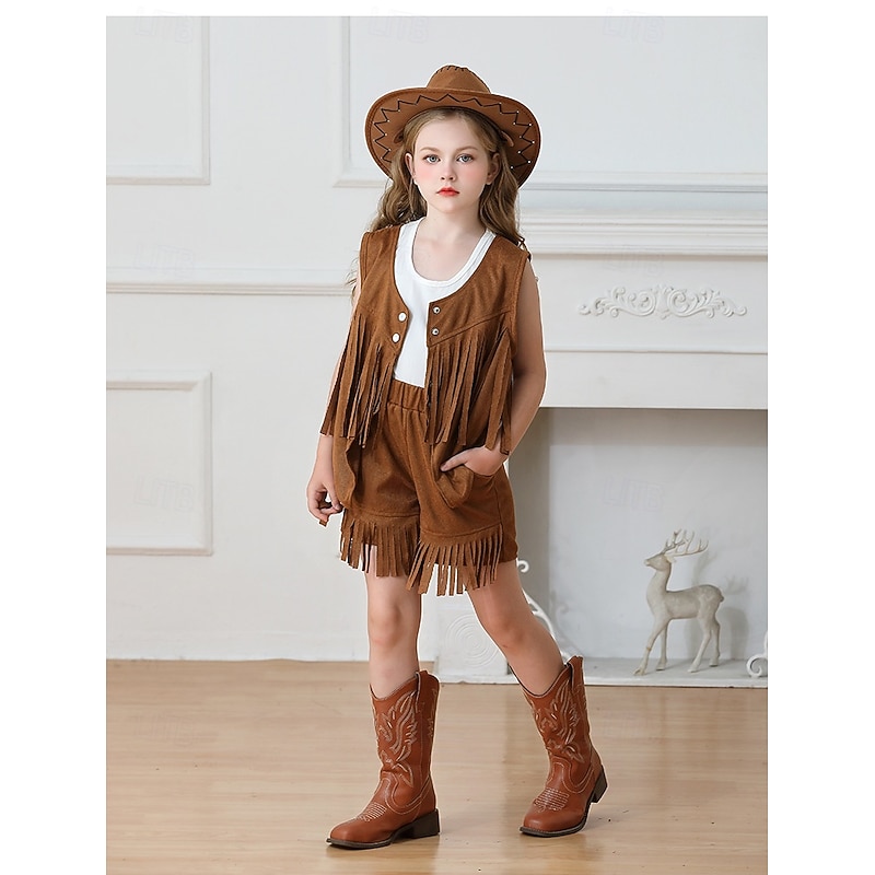 Cowgirl Halloween Outfits Career Role Play Cosplay Fringe Kid's Girls' Halloween Carnival World Book Day Performance Educational Dress Up School Event Dress Up Easy Halloween Costumes Dress Up4