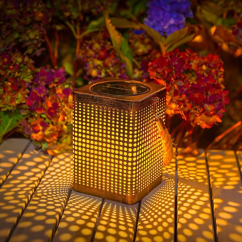 2 Pcs Outdoor Solar Waterproof Hollow Iron Circular Hole Projection Light Decoration Light Courtyard Lawn Garden Path Landscape Light4