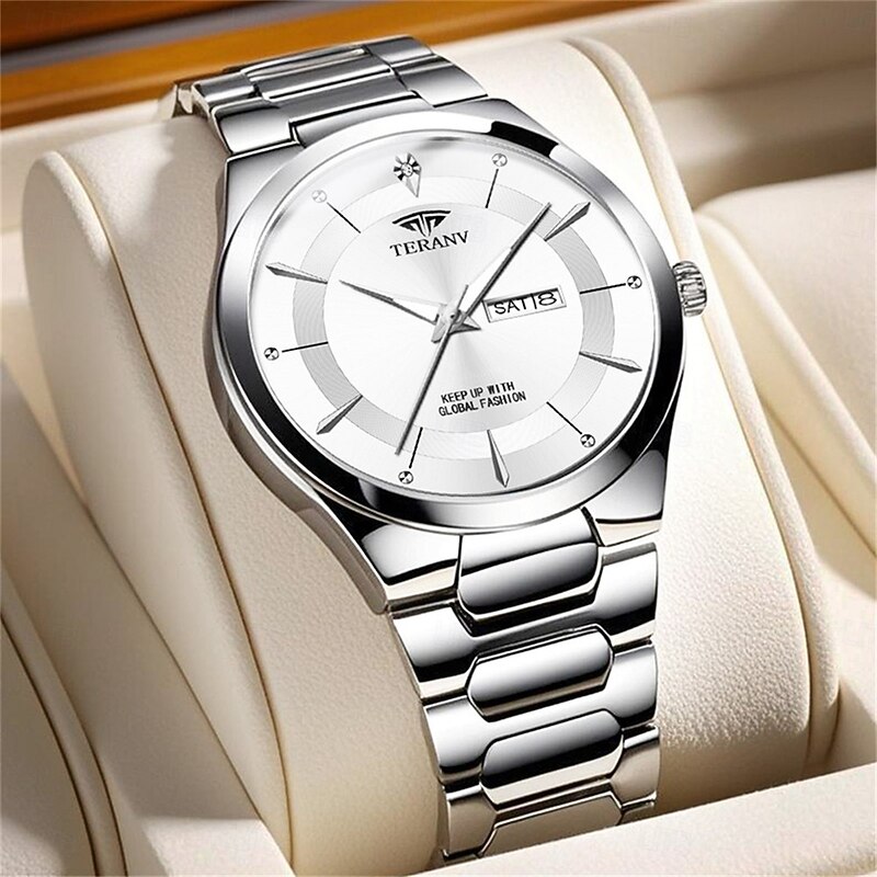 Fashion Men's Steel Strap Quartz Watch with Simple Design and Circular Dial IPX7 Waterproof Luminous Calendar Date Quartz Watch4