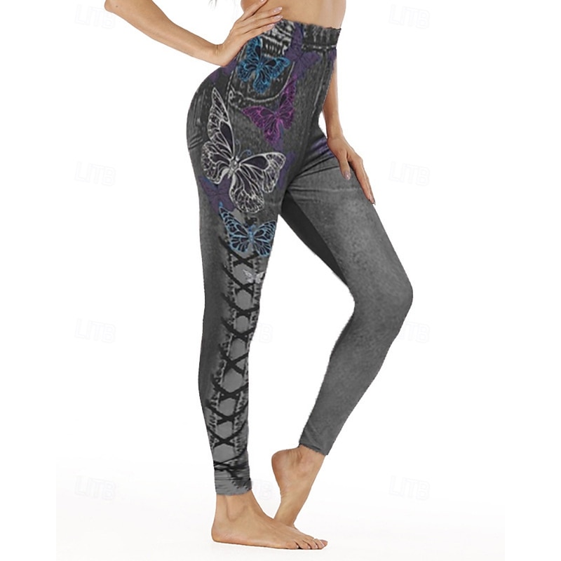 Women's Slacks Leggings Cozy Leggings Streetwear Casual Full Length Natural Flower Print Comfy Outdoor Holiday Going out Wine Black Blue Sky Blue Fall Regular Fit2