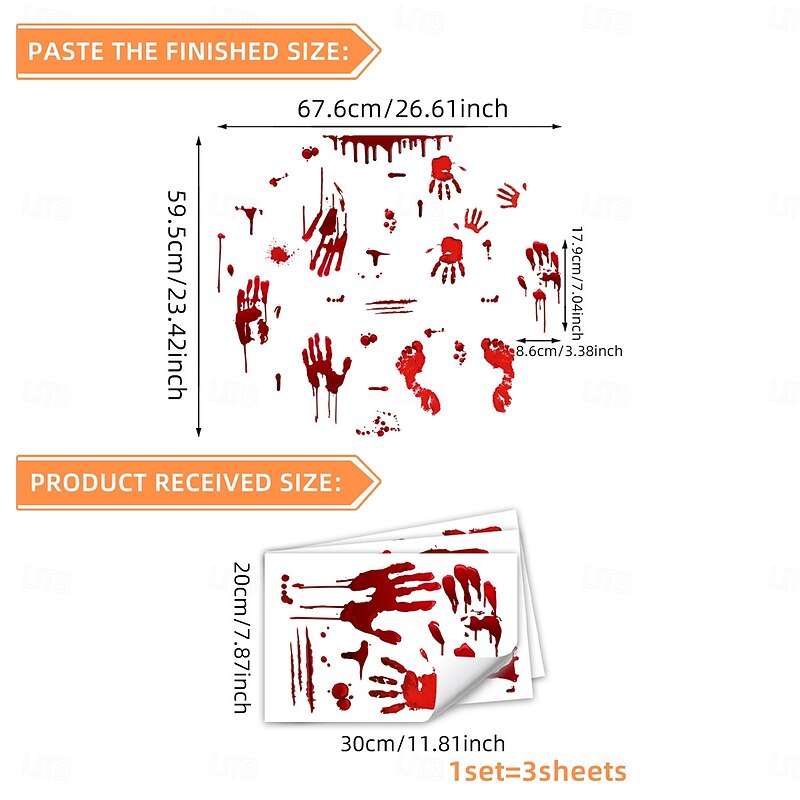 Halloween Decal Stickers Glow in The Dark Decoration, Luminous Bloody Handprints and Footprints Wall Stickers, Self-Adhesive Halloween Atmosphere Decor for Walls and Windows4