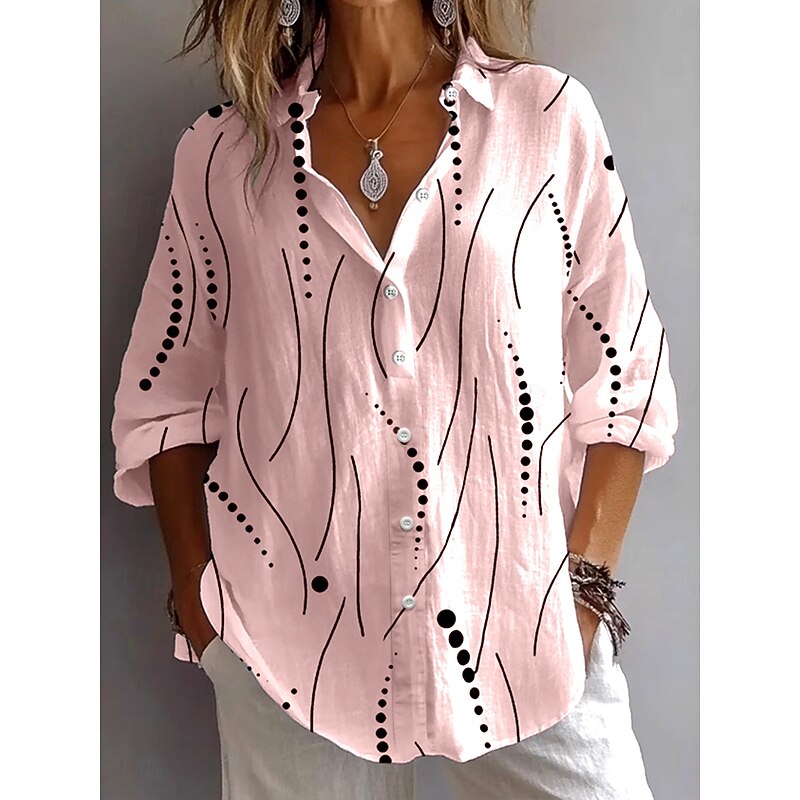 Women's Shirt Button Down Tunic Shirt Collar Long Sleeve Graphic Polka Dot Vintage Tropical Stylish Regular Tops Daily Holiday Going out s White Pink Blue Khaki Spring4