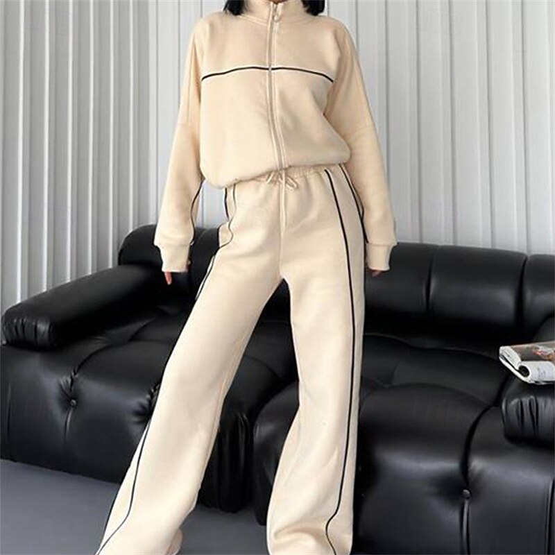 Women's Tracksuit Sweatsuit Activewear Set Pocket Clothing Suit Fall Black White Gym Workout Sports Thermal Warm Windproof Soft Long Sleeve Sport Activewear Micro-elastic Regular Fit