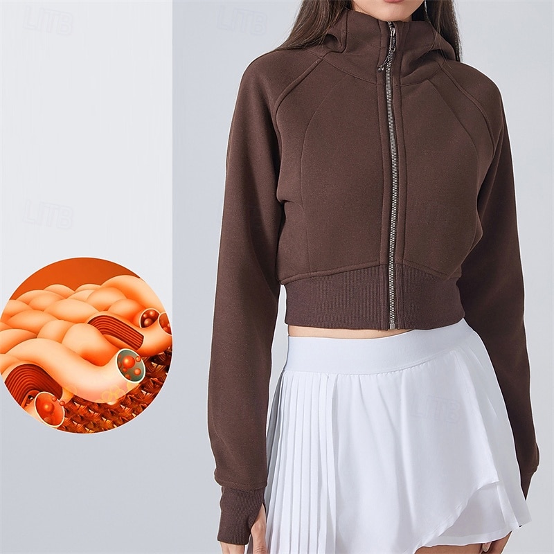 Women's Sport Jacket Warm Zipper Long Sleeve Sports Solid Color Jacket For Pilates Running Yoga Activewear