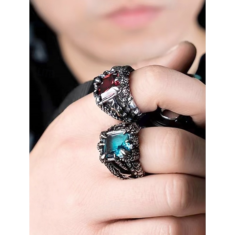 Men's Alloy Claw Ring with Gemstone Inlay – Gothic Punk Style Adjustable Statement Jewelry for Rock Concerts Parties and Nightlife2