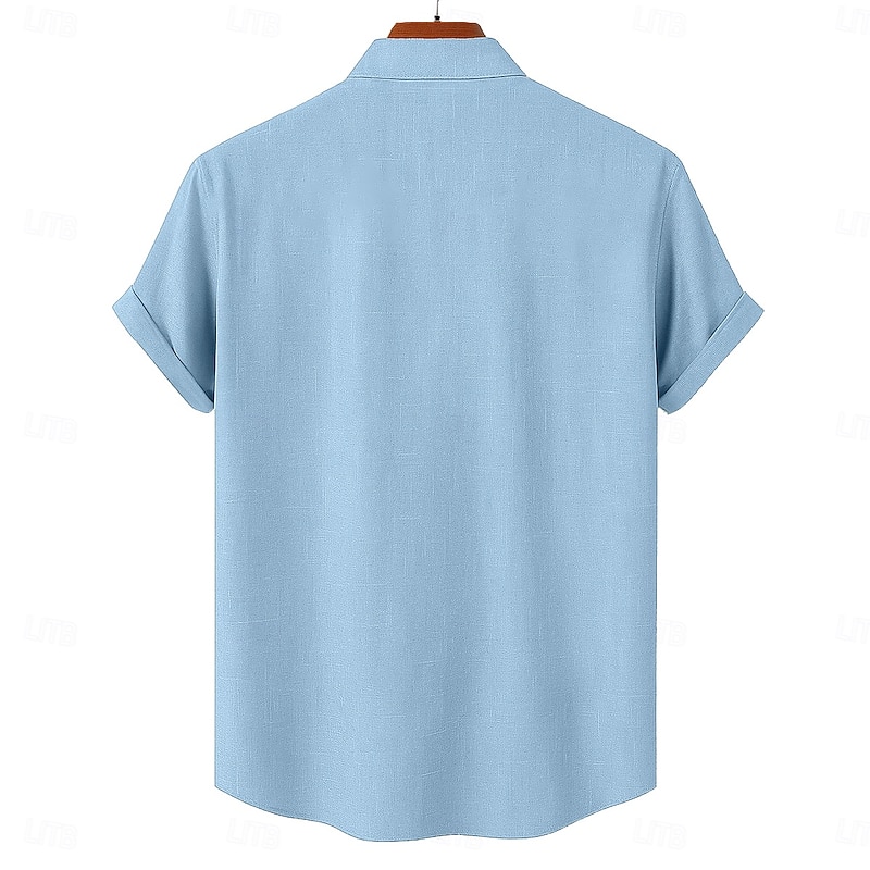 Men's Linen Shirt Summer Shirt Beach Wear Button Up Shirt Tribal Vacation Casual Blue Green Khaki Short Sleeve Turndown Summer Spring Clothing Apparel2