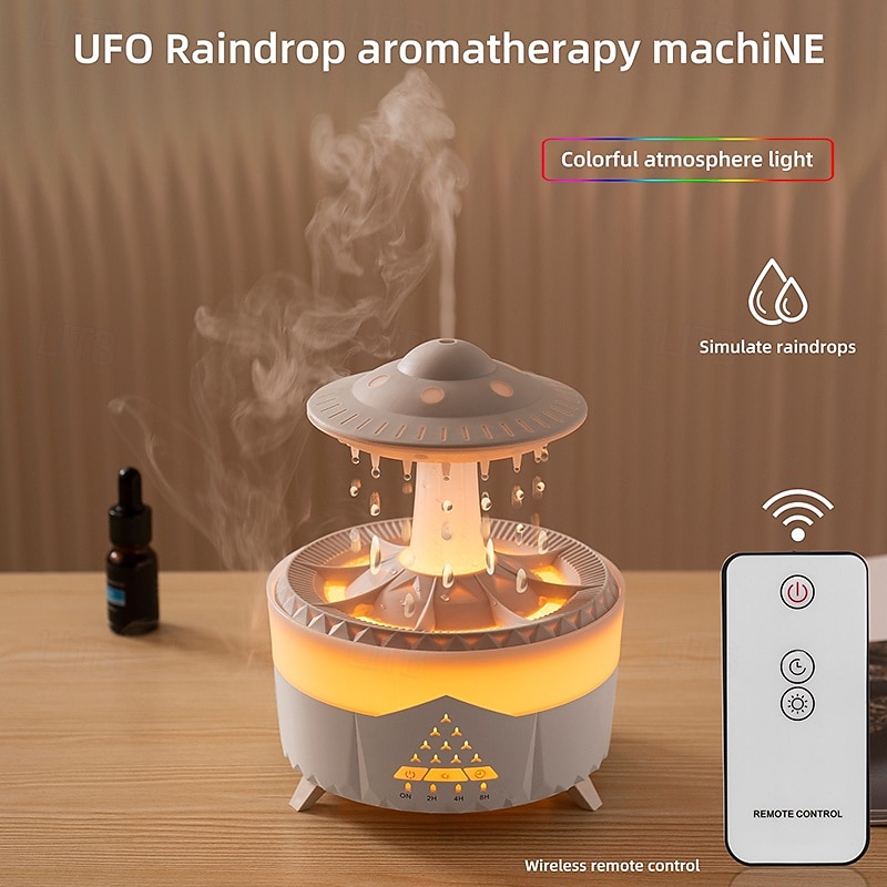 1 Pc silent raindrop humidifier remote control fragrant essential oil diffuser aromatherapy machine colorful light home indoor bedroom office humidifier2