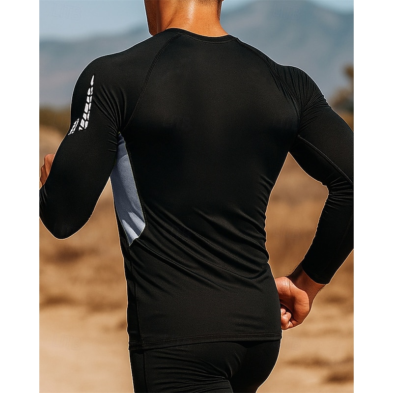 Men's Running Top Running Shirt Long Sleeve Tee Tshirt Color Block Spandex Quick Dry Lightweight Elastic Breathable Tennis Golf Running Sportswear Activewear Blue Black Black White2