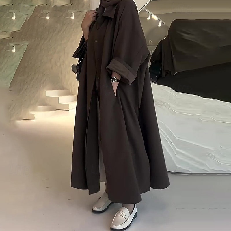 Women's Coat Warm Comfortable Buttons Pocket Fashion Sweet Plain Street Daily Casual Daily Weekend Single Breasted Long Turndown Regular Fit Long Sleeve Outerwear Coffee Fall Winter2