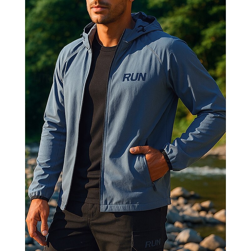 Men's Outdoor Jacket Hiking Jacket Sport Jacket Outdoor Waterproof Windproof Quick Dry Lightweight Hiking Outfits Hiking Clothes Spring Autumn / Fall Jacket Tennis Golf Running Solid Color Black Army3