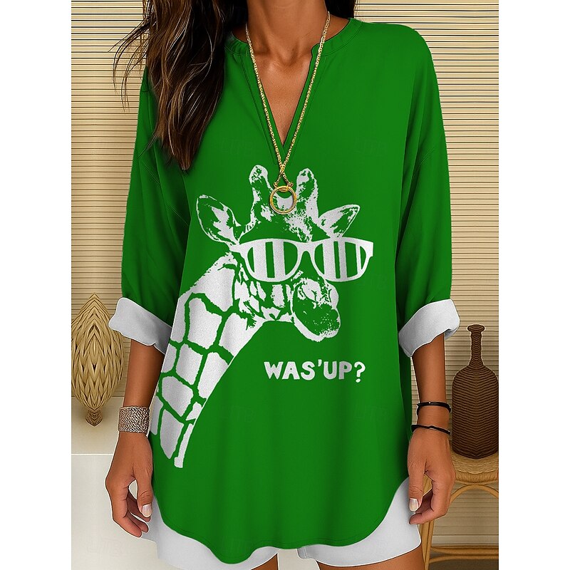 Women's Blouse Tunic V Neck Long Sleeve Boho Casual Tops Graphic Animal Bohemia Vintage Tropical Regular Tops Daily Wear Print Black White Yellow Red Blue4