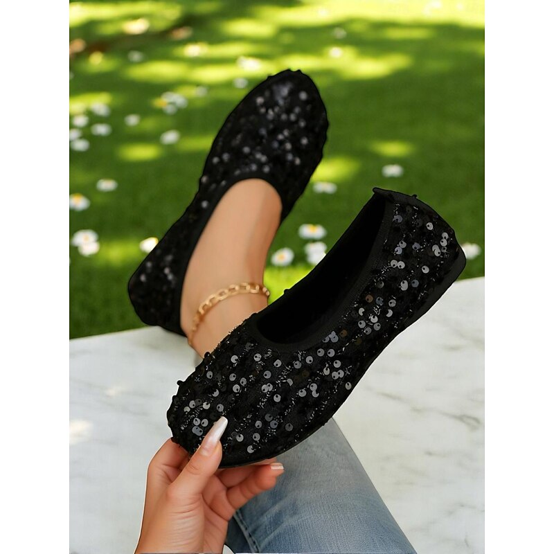 Women's Glitter Sequin Wide-Toe Ballet Flats, Soft Slip-On Barefoot Shoes for Evenings, Weddings and Elegant Garden Gatherings4