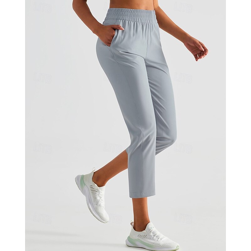 Women's Pilates Pants Yoga Pants Capri Pants with Pockets Lightweight High Waist Gym Pilates Zumba Bottoms Solid Color Khaki Grey Fall Sports Activewear Micro-elastic Loose Fit2