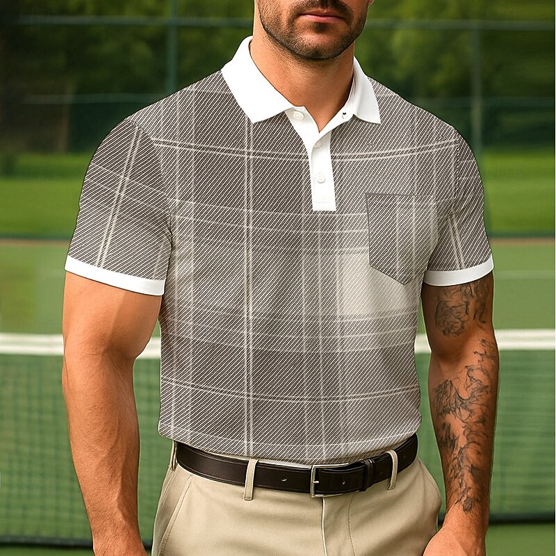 Men's Color Block Polo Short Sleeve Turndown Business Casual Daily Sports & Outdoor Athleisure Casual Daily Pocket Buttons Summer Robin's Egg Blue Grey Green3