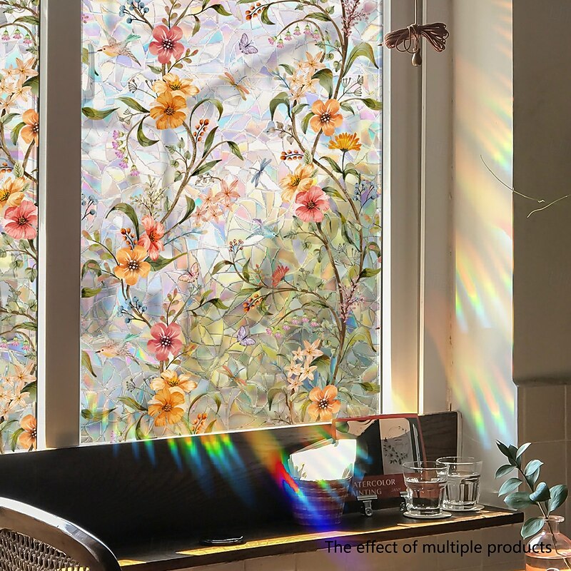 Window Privacy Film - Stained Glass Window Film Static Cling UV & Heat Blocking Rainbow Window Film for Glass Doors, Bedroom Windows - No Glue Premium Vinyl3
