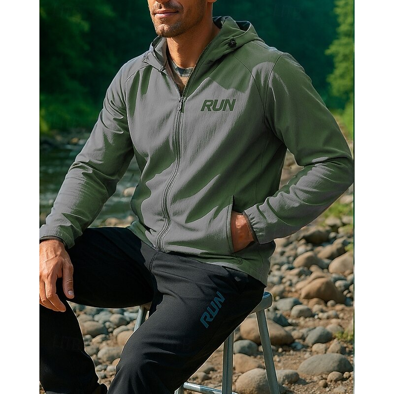 Men's Outdoor Jacket Hiking Jacket Sport Jacket Outdoor Waterproof Windproof Quick Dry Lightweight Hiking Outfits Hiking Clothes Spring Autumn / Fall Jacket Tennis Golf Running Solid Color Black Army4