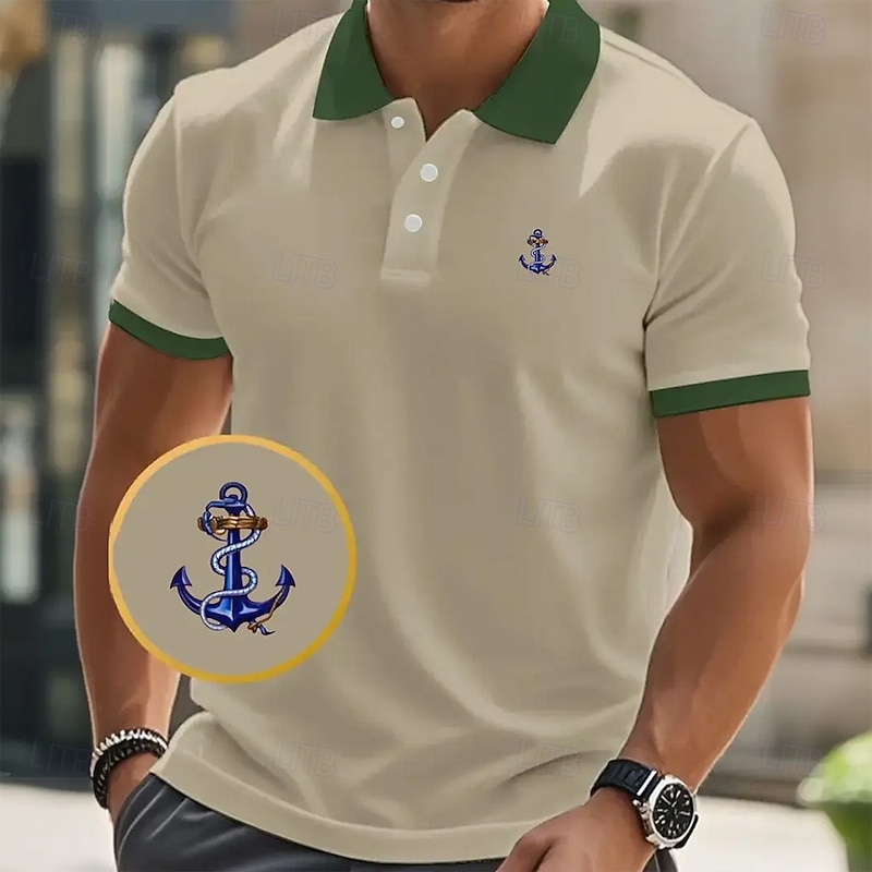Men's Graphic Polo Short Sleeve Polo Shirts Collared Shirts Business Casual School Outdoor Athleisure Daily Wear 3D Print Summer Black Navy Blue Brown