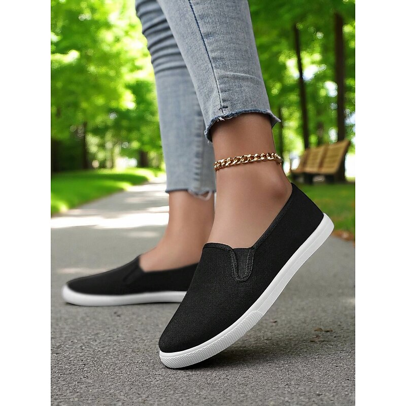 Women's Canvas Slip-On Sneakers – Lightweight Minimalist Flats for Daily Errands, Park Walks and Weekend Brunch Outings