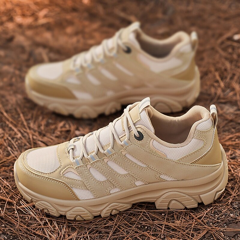 Men's Beige Outdoor Hiking Sneakers - Lightweight Breathable Sports Shoes with Durable Sole for Trekking Travel and Daily Outdoor Adventures3
